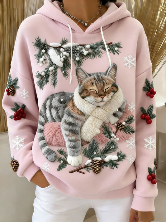 Arte Animal retro feminino imprime moletom com capuz de flanela confortável