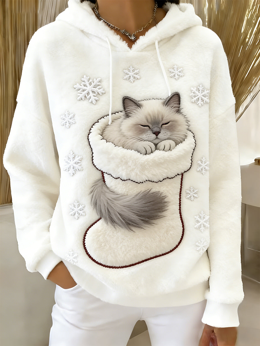 Arte Animal retro feminino imprime moletom com capuz de flanela confortável