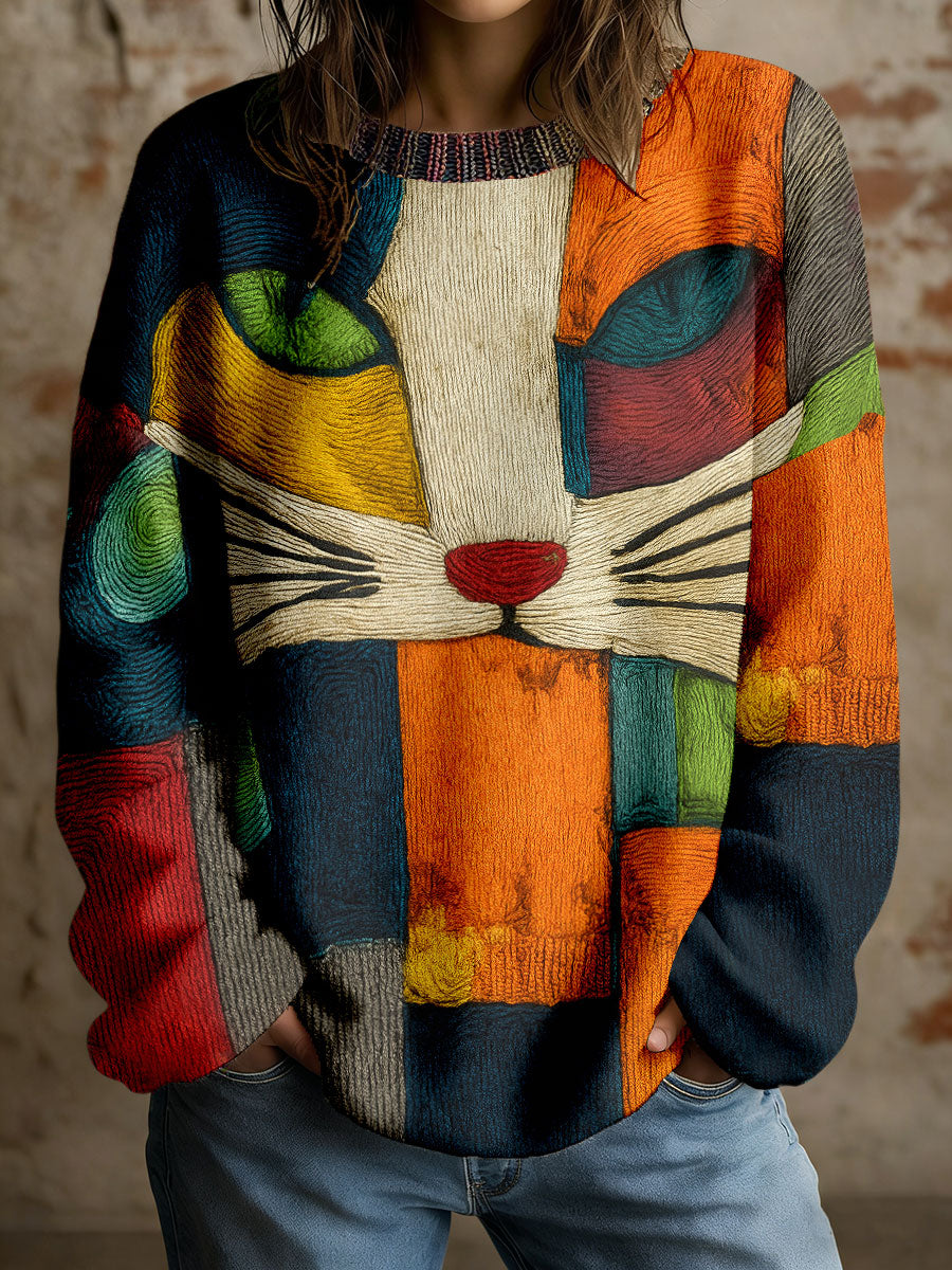 Arte geométrica gato impressão Tops das mulheres