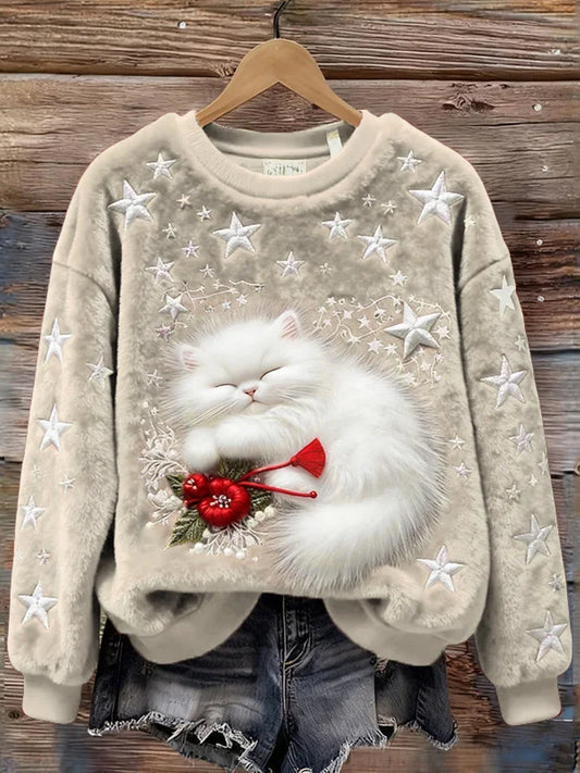 Arte animal retro impressão confortável top de flanela feminino