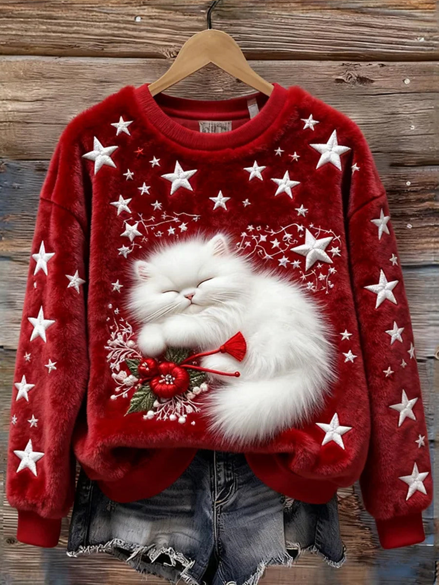 Arte animal retro impressão confortável top de flanela feminino