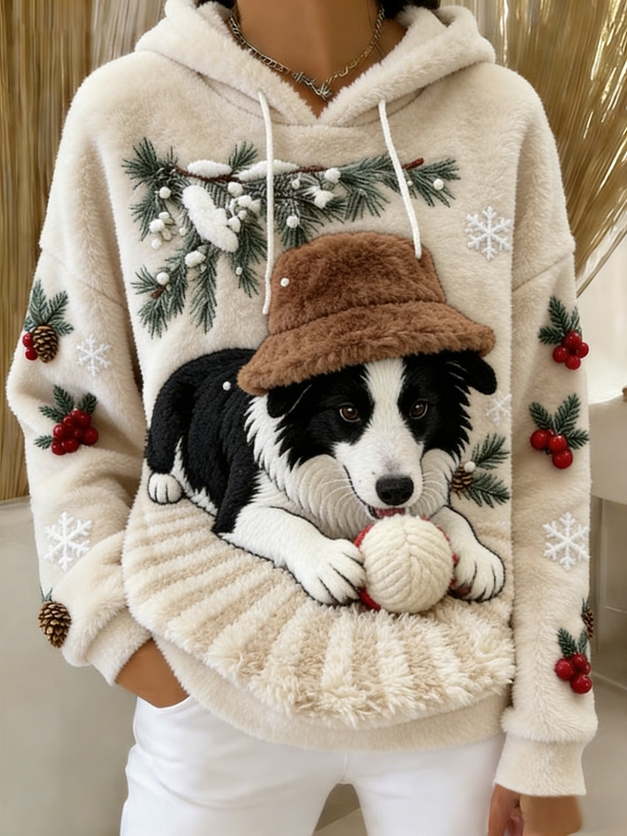 Arte Animal retro feminino imprime moletom com capuz de flanela confortável