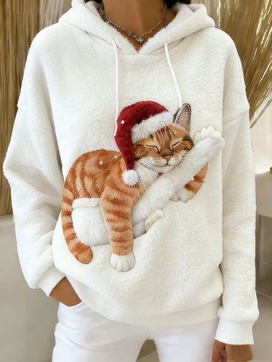 Arte Animal retro feminino imprime moletom com capuz de flanela confortável