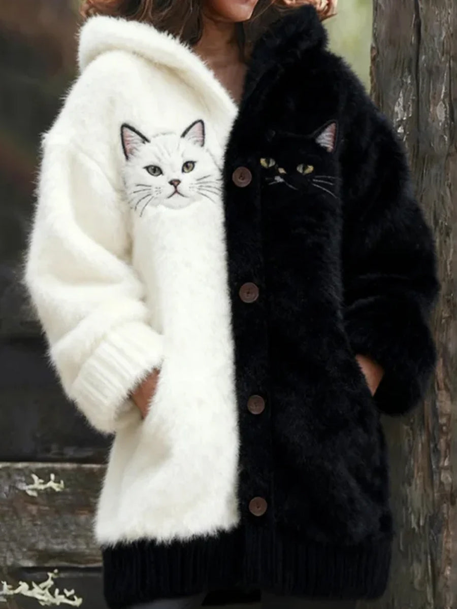 Arte Animal retro feminino imprime cardigan de flanela confortável