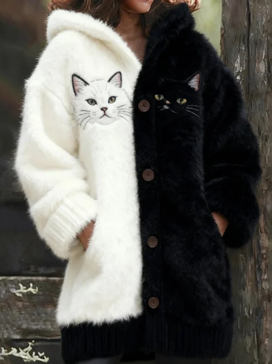 Arte Animal retro feminino imprime cardigan de flanela confortável