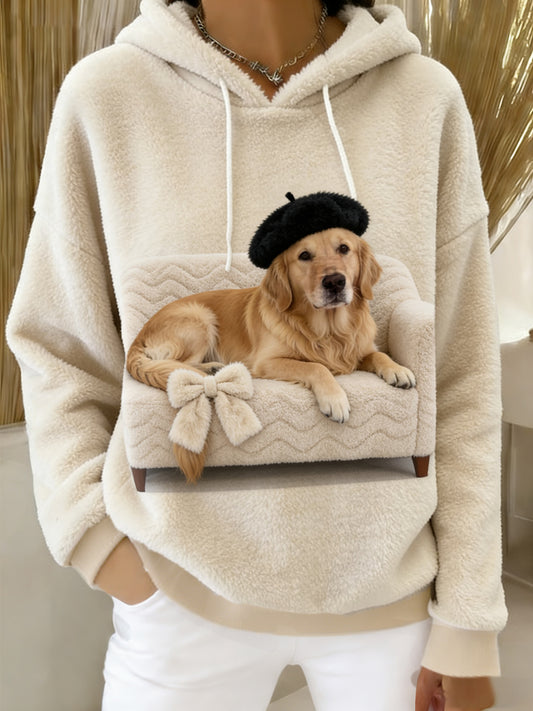 Arte Animal retro feminino imprime moletom com capuz de flanela confortável