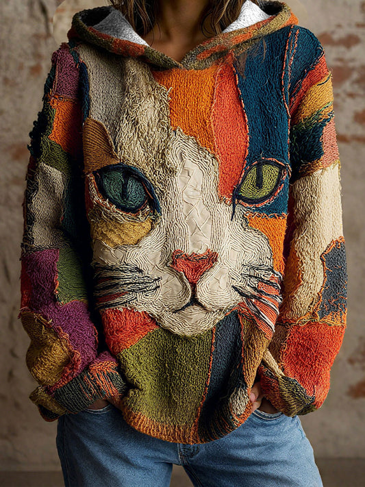 Gato geométrico Art Print Hoodies das mulheres