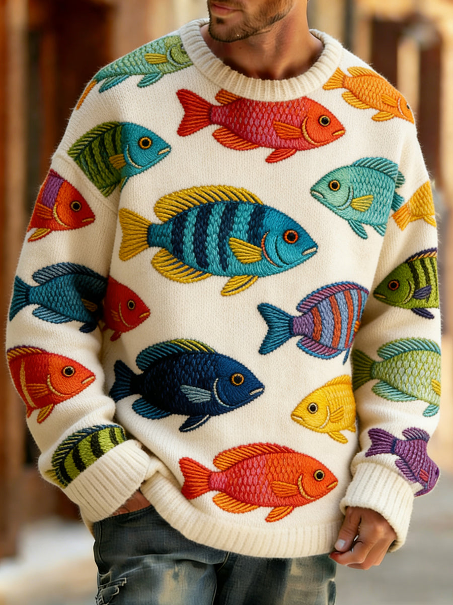 Retro abstrato Animal Art Print confortável Knit Top do homens