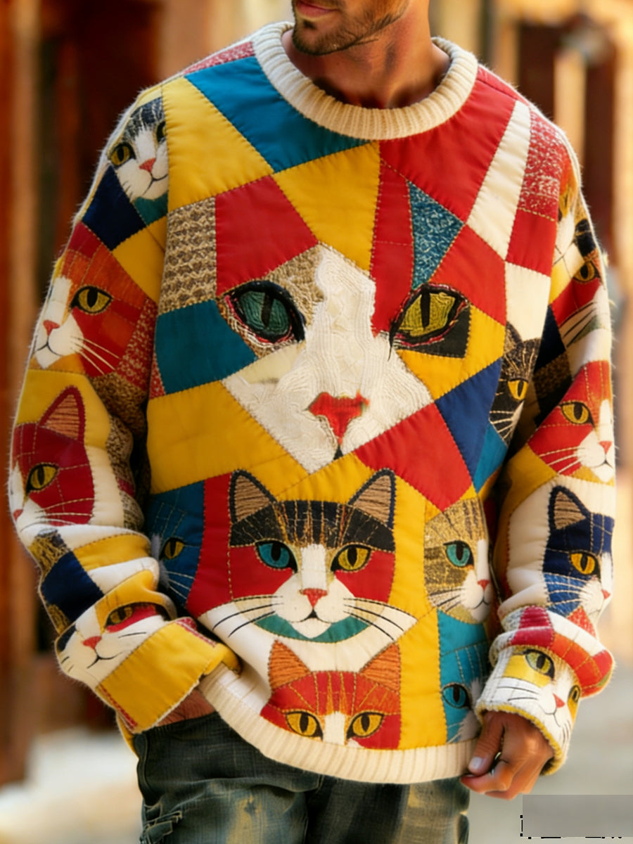 Retro abstrato Animal Art Print confortável Knit Top do homens