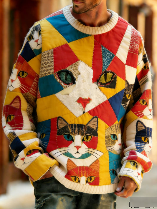 Retro abstrato Animal Art Print confortável Knit Top do homens