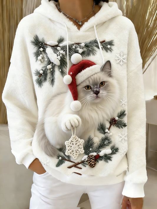 Arte Animal retro feminino imprime moletom com capuz de flanela confortável