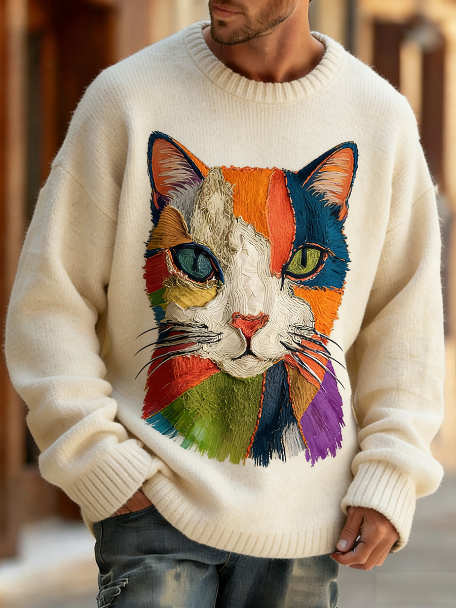 Retro abstrato Animal Art Print confortável Knit Top do homens