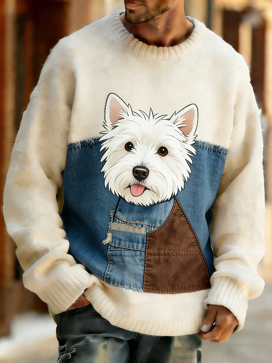 Retro abstrato Animal Art Print confortável Knit Top do homens