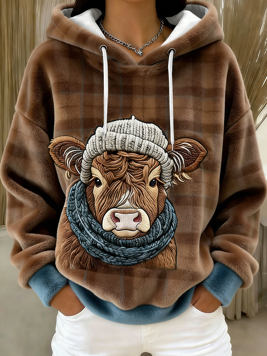 Inverno bonito Highland vaca flanela Hoodie das mulheres