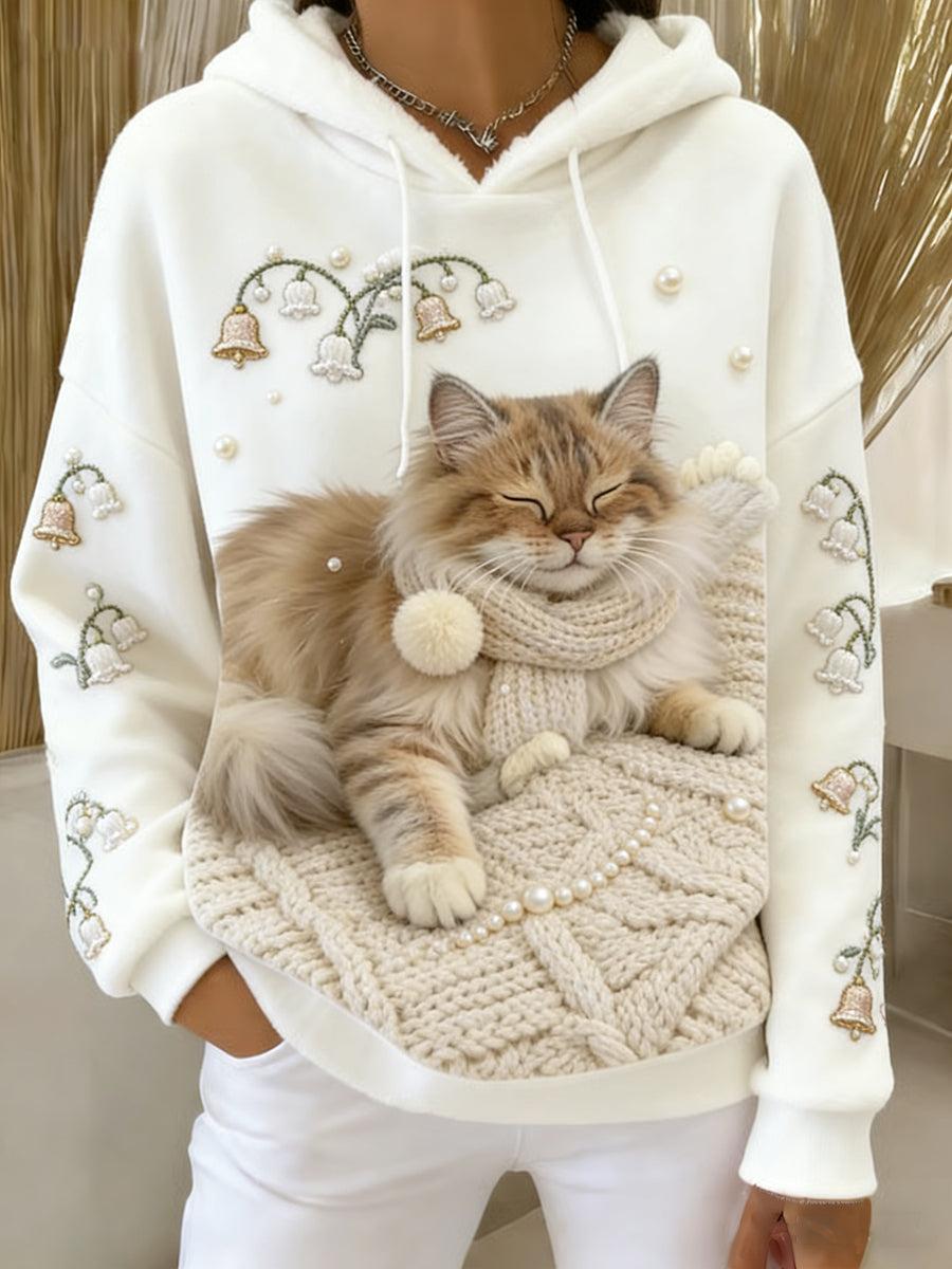 Arte Animal retro feminino imprime moletom com capuz de flanela confortável