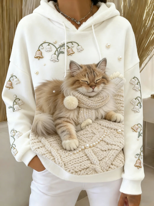 Arte Animal retro feminino imprime moletom com capuz de flanela confortável