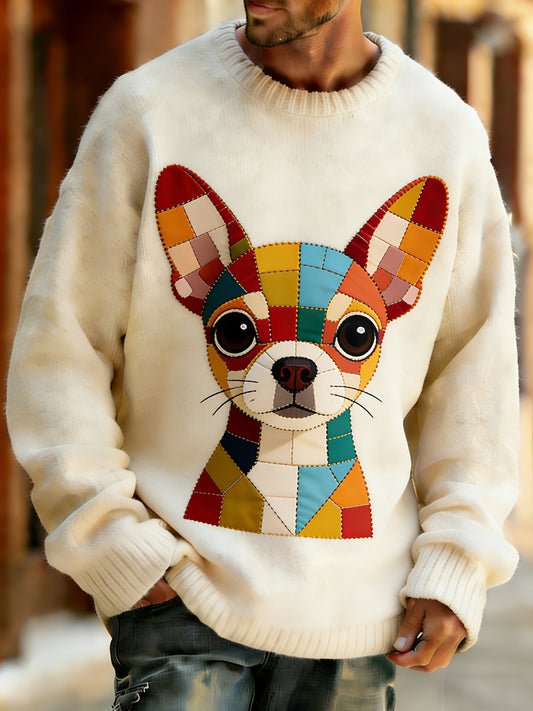 Retro abstrato Animal Art Print confortável Knit Top do homens