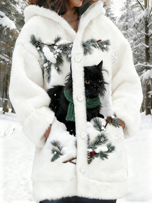 Arte animal retro impressão confortável jaqueta de flanela feminino