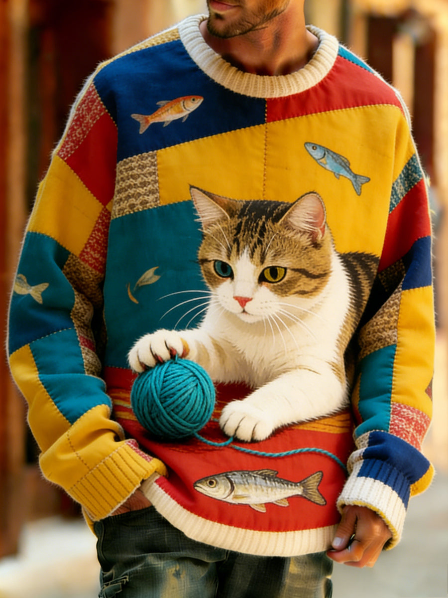 Retro abstrato Animal Art Print confortável Knit Top do homens