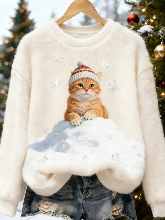 Arte animal retro impressão confortável top de flanela feminino