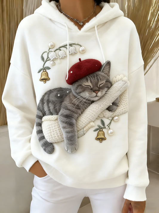 Arte Animal retro feminino imprime moletom com capuz de flanela confortável