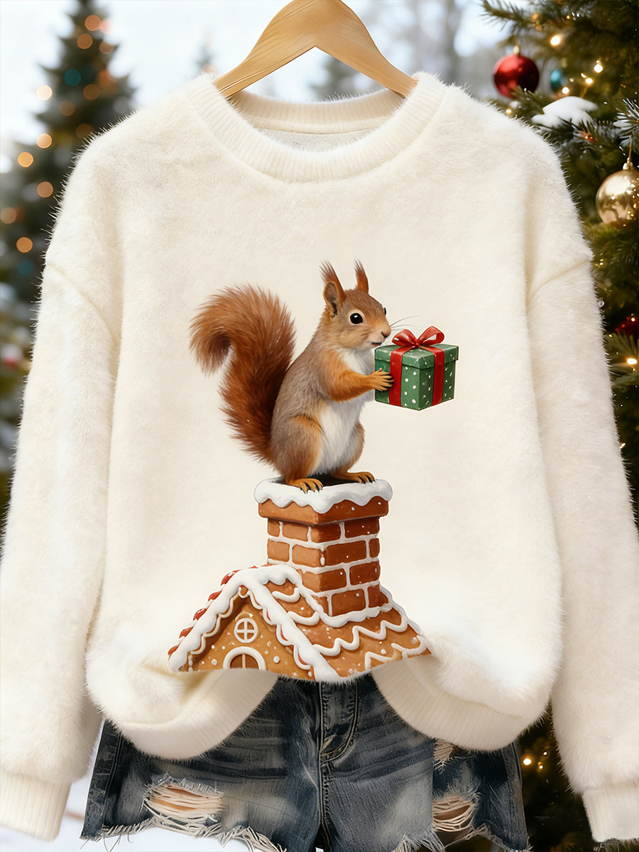 Arte animal retro impressão confortável top de flanela feminino