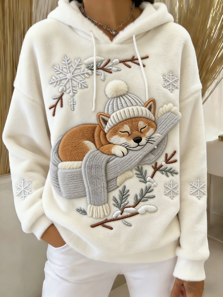 Arte Animal retro feminino imprime moletom com capuz de flanela confortável