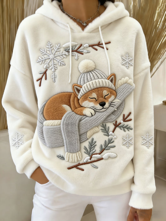 Arte Animal retro feminino imprime moletom com capuz de flanela confortável