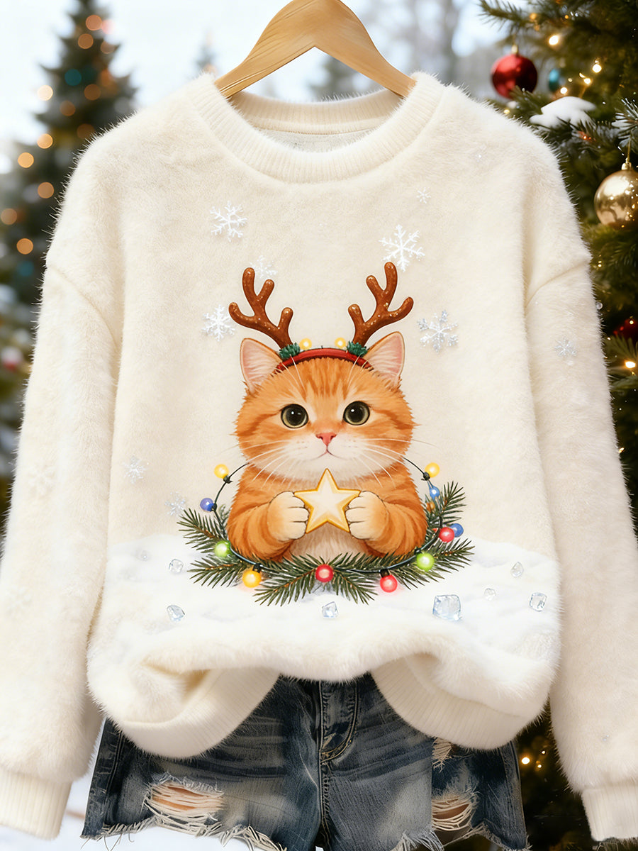 Arte animal retro impressão confortável top de flanela feminino