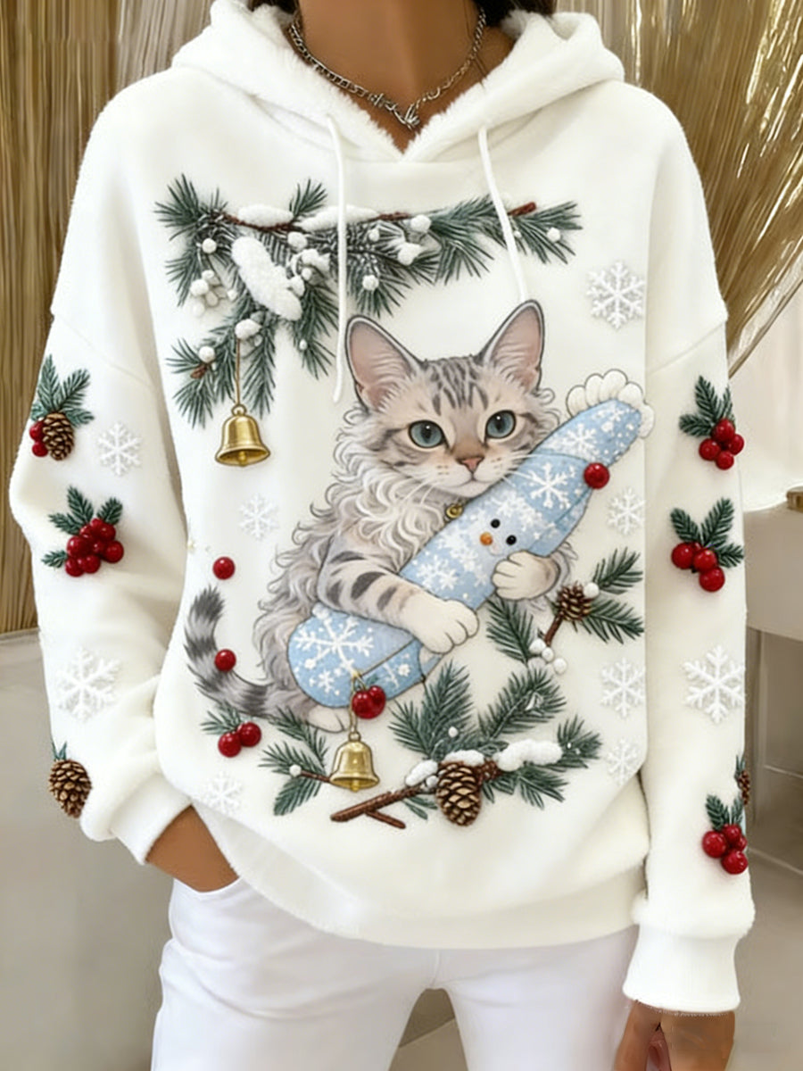 Arte Animal retro feminino imprime moletom com capuz de flanela confortável