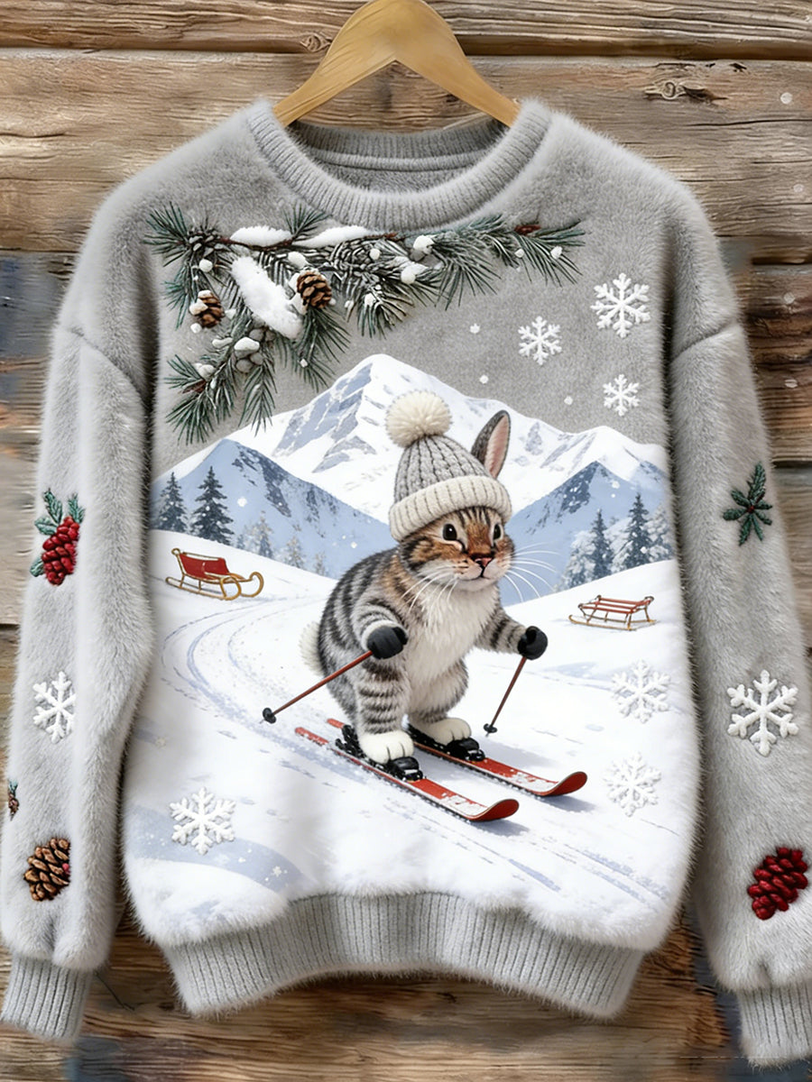 Arte animal retro impressão confortável top de flanela feminino