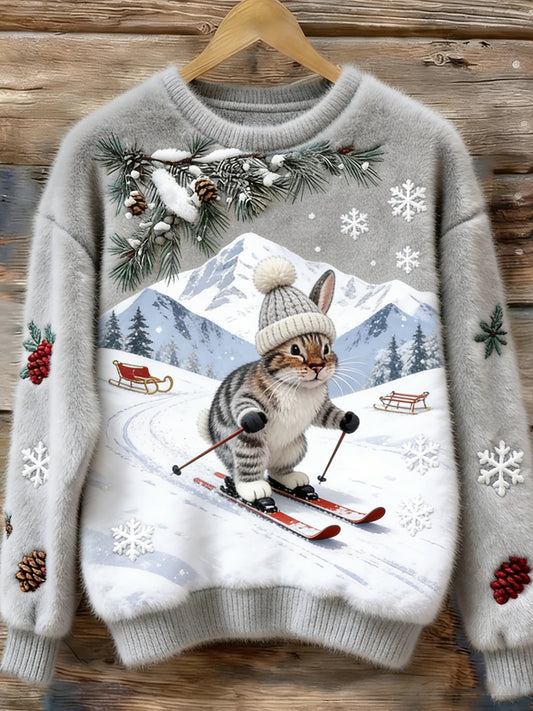 Arte animal retro impressão confortável top de flanela feminino