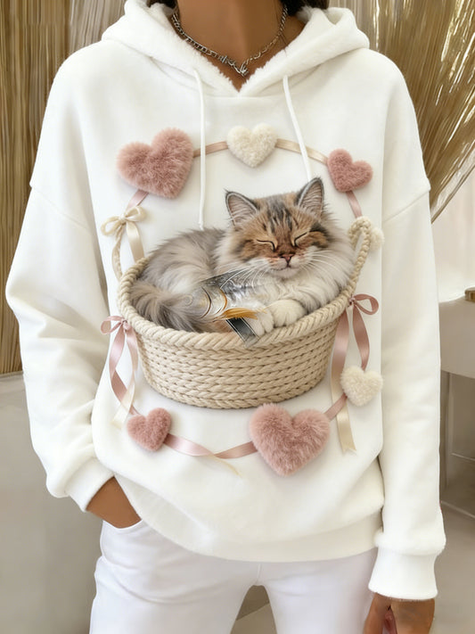 Arte Animal retro feminino imprime moletom com capuz de flanela confortável