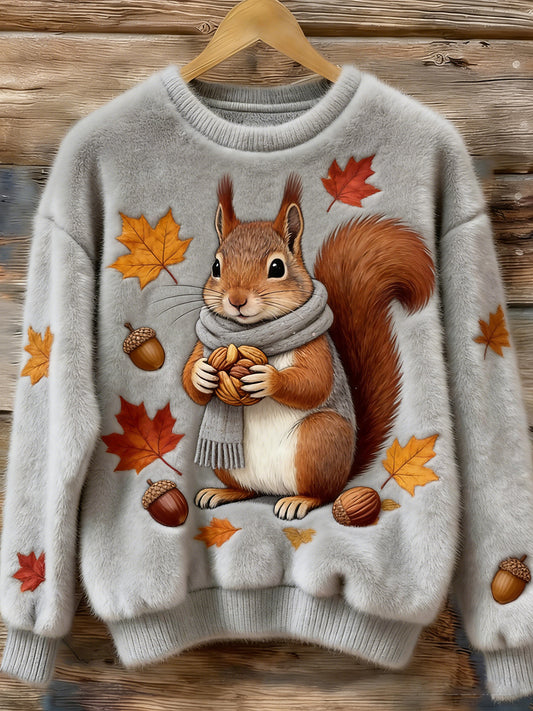 Arte animal retro impressão confortável top de flanela feminino