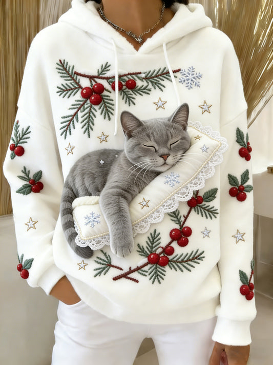 Arte Animal retro feminino imprime moletom com capuz de flanela confortável