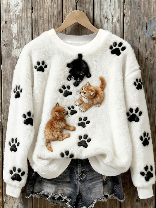 Gato feminino impressão de arte Casual Top