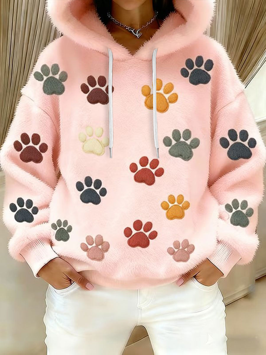 Hoodie de flanela impresso pata gato feminino