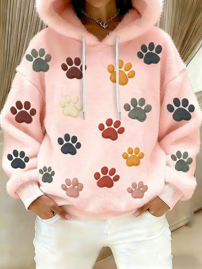 Hoodie de flanela impresso pata gato feminino