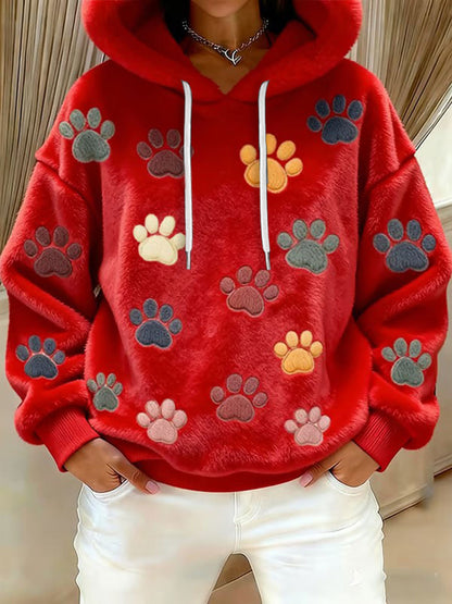 Hoodie de flanela impresso pata gato feminino