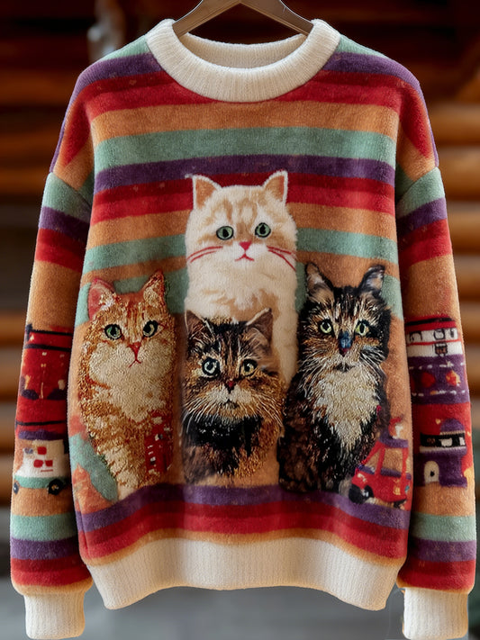 Arte animal retro impressão confortável top de flanela feminino