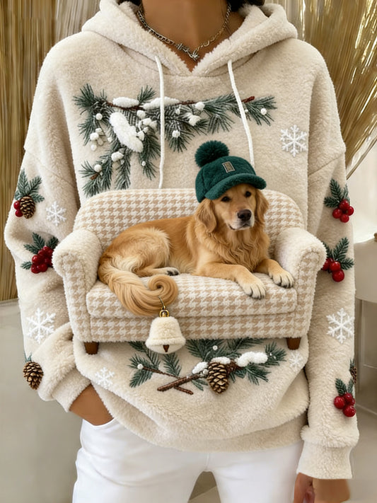 Arte Animal retro feminino imprime moletom com capuz de flanela confortável