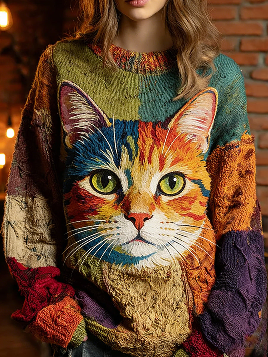 Camisola Casual Conforto Vintage Animal Print do mulheres