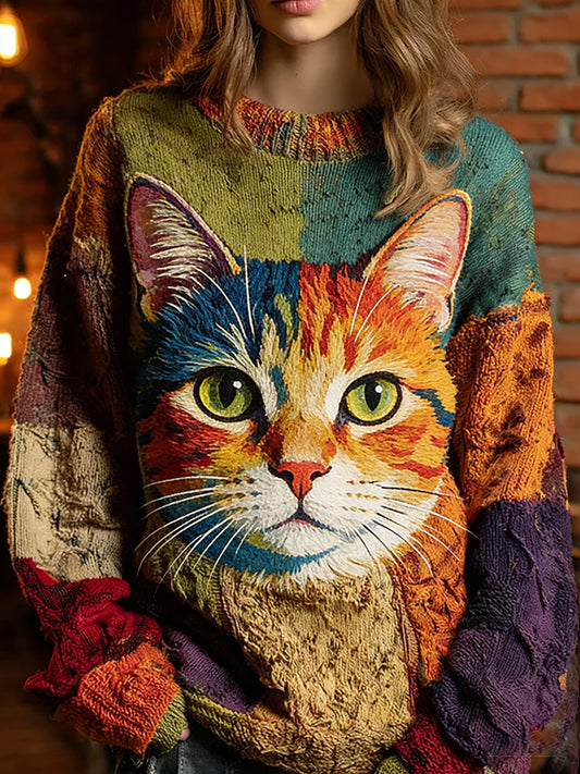 Camisola Casual Conforto Vintage Animal Print do mulheres