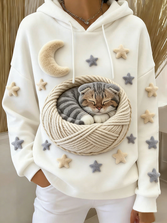 Arte Animal retro feminino imprime moletom com capuz de flanela confortável