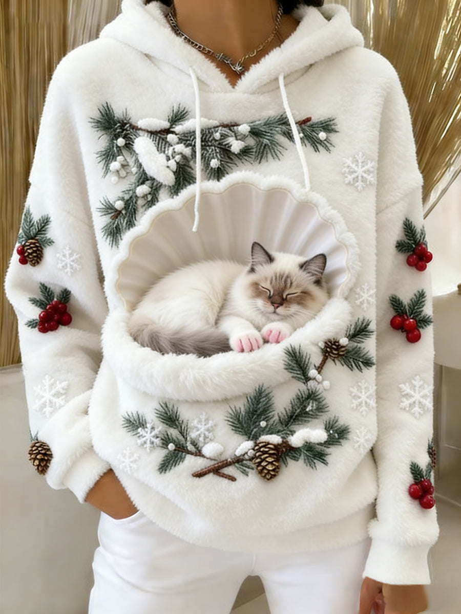 Arte Animal retro feminino imprime moletom com capuz de flanela confortável