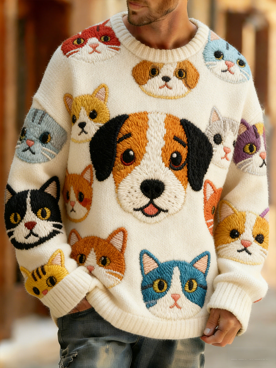 Retro abstrato Animal Art Print confortável Knit Top do homens