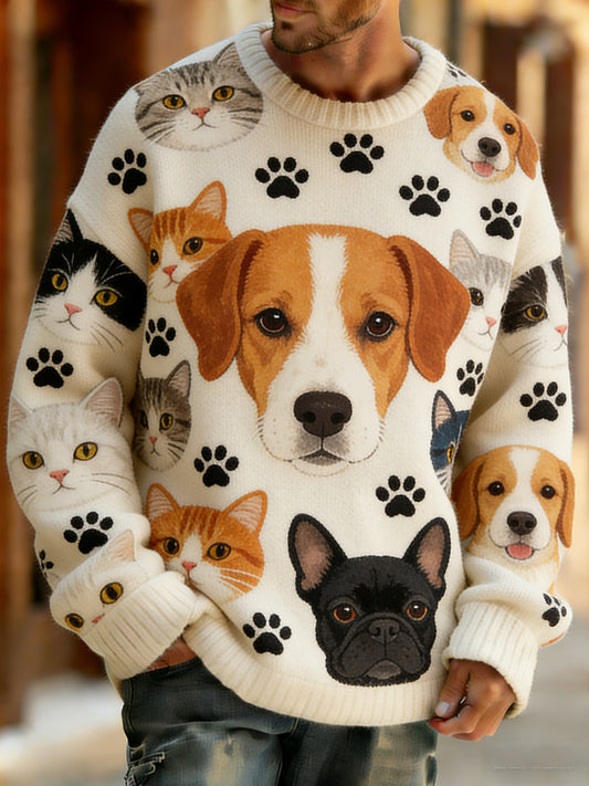 Retro abstrato Animal Art Print confortável Knit Top do homens