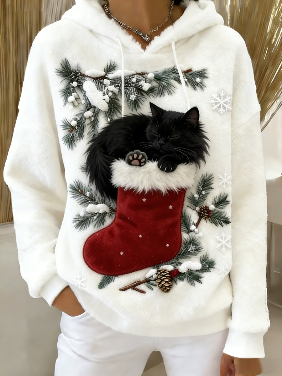 Arte Animal retro feminino imprime moletom com capuz de flanela confortável