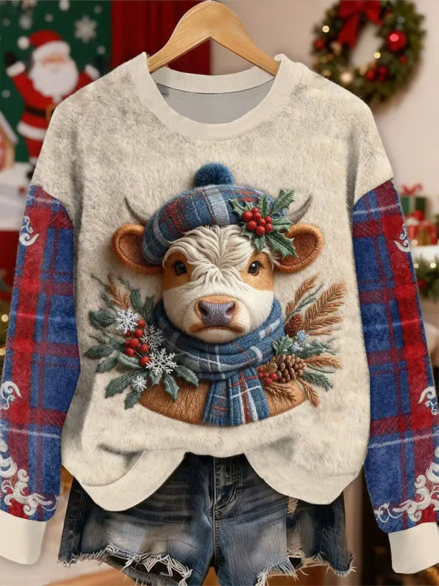 Animal Highland vaca impressão de flanela Hoodie feminino