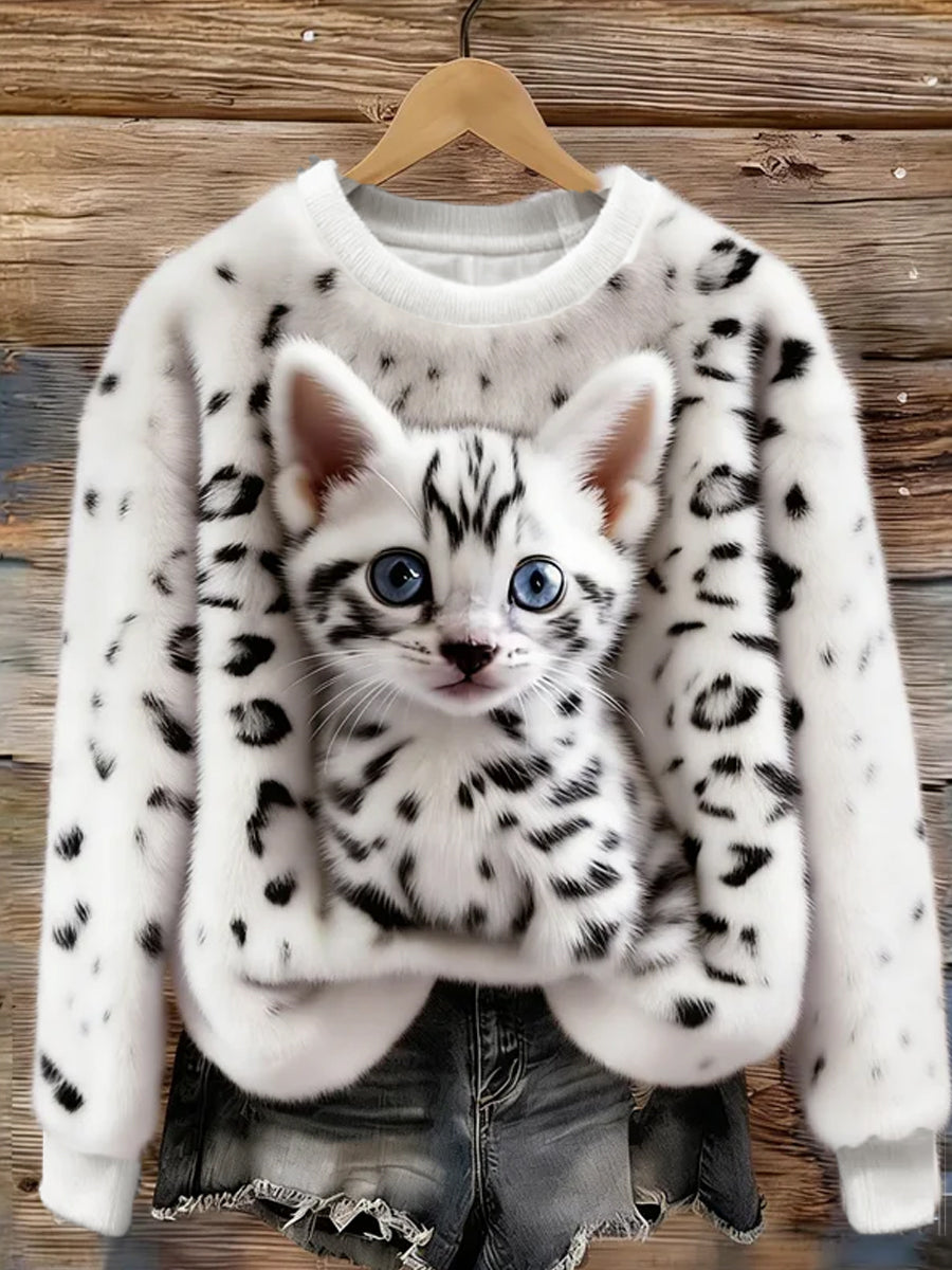 Arte animal retro impressão confortável top de flanela feminino